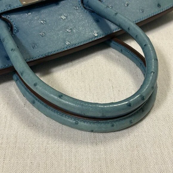 Hermes Blue Ostrich Leather Birkin 35 Bag (Sun Bleaching) - Picture 9 of 16